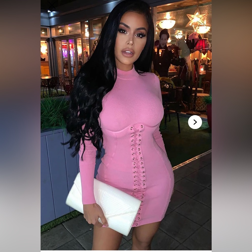 Pink Lace-Up Bodycon Dress